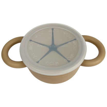 BraveJusticeKidsCo | Snack Attack II Snack Cup | Collapsible Silicone Snack Container | Toddler and Baby Snack Catcher Lid (Honey Ginger)