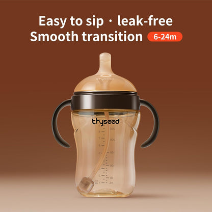 Thyseed Spill-Proof Weighted Straw Sippy Cup, Baby Transition Trainer, Soft Silicone Spout, BPA-Free, 6m+, 10 oz, 1 Pack
