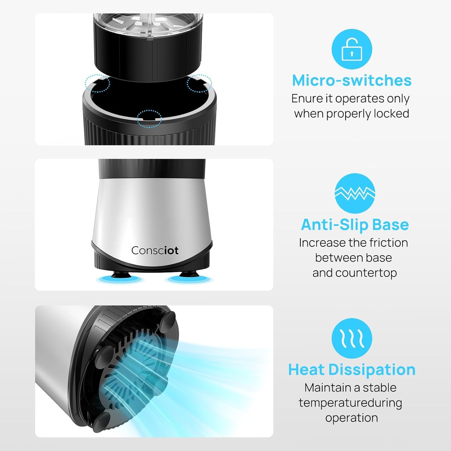 Consciot CB08 11-Piece Blender for Kitchen and Personal Size, Blend Shakes and Smoothies, Frozen Drinks, Baby Food, Spreads & More, 3 Portable To-Go Cups & 2 Spout Lids & 1 Solid Lid, 900 Peak Watts