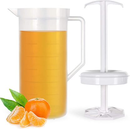 JBK Pottery 2-Quart White Mixing Pitcher with Plunger – BPA-Free Plastic Mixing Jug for Juice, Milk, Tea, Shakes, and More – Dishwasher-Safe, Spill-Proof Lid, Smart Stirring Design