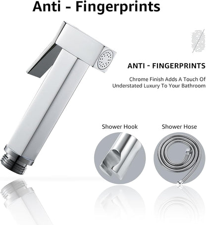 Handheld Bidet Sprayer for Toilet, Cloth Diaper Sprayer with Wall Mounts (ABS) and Hand Held Bidet Bathroom Hose (Stainless Steel), Jet Spray for Toilet, Muslim Shower, Easy to Install (Chrome)