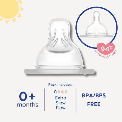 MAM Baby Bottle Anti-Colic Nipples Extra Slow Flow Size 0, for Newborn Babies, Skin Soft BPA Free Silicone, 94% Nipple Acceptance, Fits All MAM Bottles, Developed with Medical Experts, Made in Europe