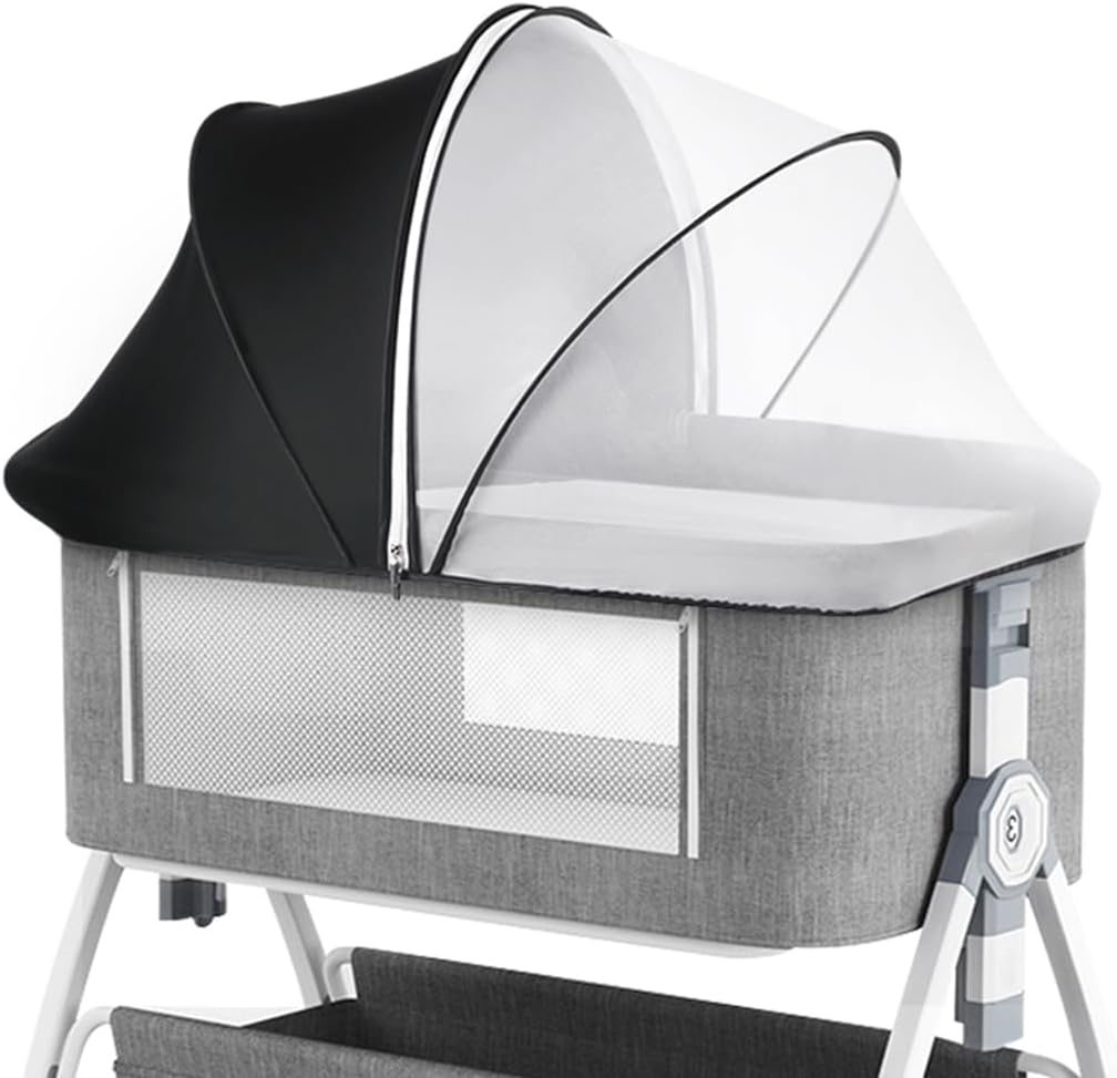 Akiky Portable Bassinet Bedside Sleeper Cover Semi-Sunshade Mosquito Net for Baby Infant Bed Sleeper Cover Mesh Net with Zip-up Window(Gray)