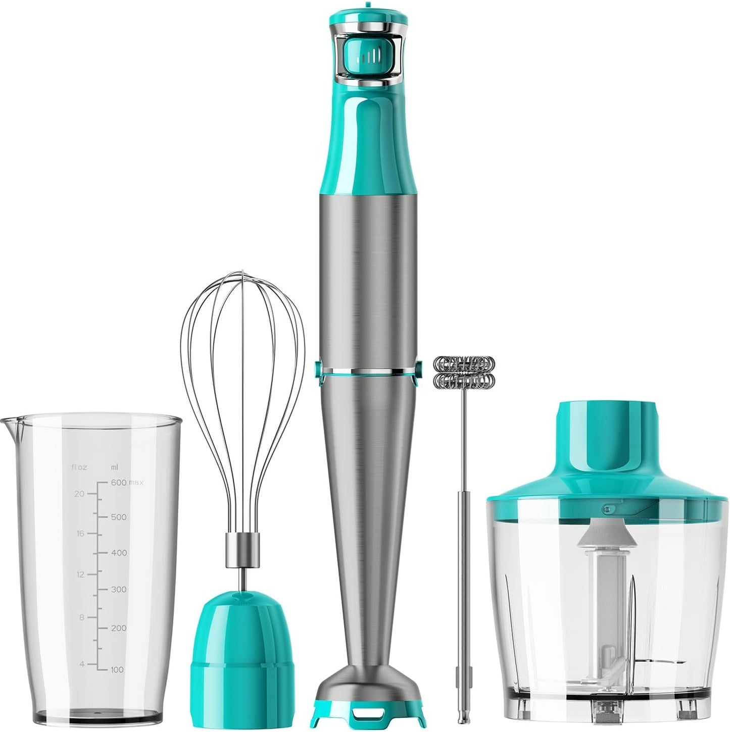 Turelar Immersion Blender Handheld Corded Hand Blenders Set 1100W, Trigger Variable Speed 5 in 1 Stick Emulsifier with Chopper, Whisk and Frother for Soup, Baby Food and Smoothies, Orange