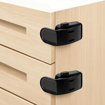 Maveek Baby Proof Drawer Locks 6 Pack, Toddler Proofing Lock For Corner Drawer Nightstand Cabinet Thinner Door Kitchen Cupboard, Baby Safety Furniture Latch For 0-12 Month Infants (6Black)