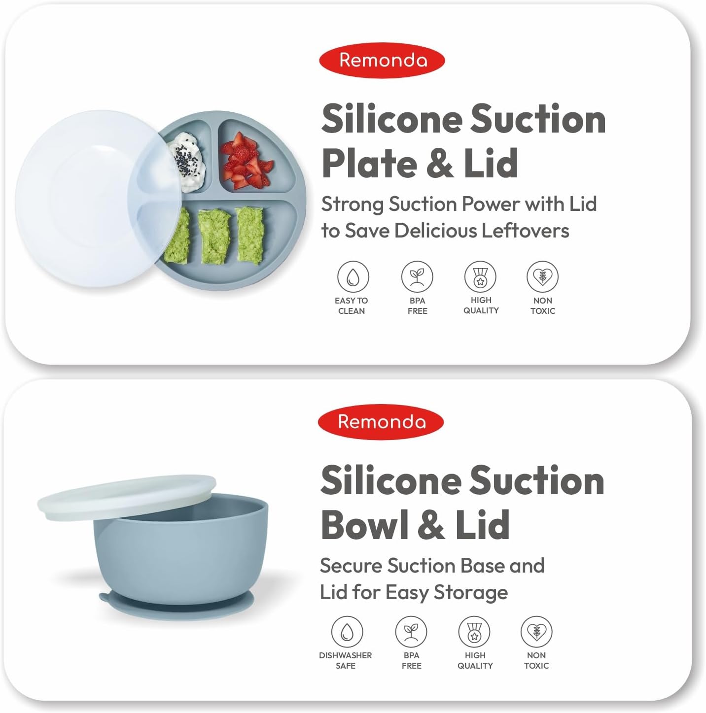 Remonda 23-Piece BPA-Free Silicone Baby Feeding Set | Extra Large Suction Plates, Toddler Bowls, Self Feeding Spoons, and More | Dishwasher Safe| Baby Led Weaning Supplies (Green）01