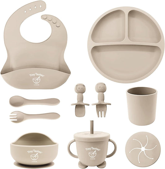 10-Piece Silicone Baby Feeding Set – BPA-Free, Spill-Proof Suction Plate, Bowl, Bib, Snack Cup & Utensils | Dishwasher Safe, Baby Gift Ready (Blue)