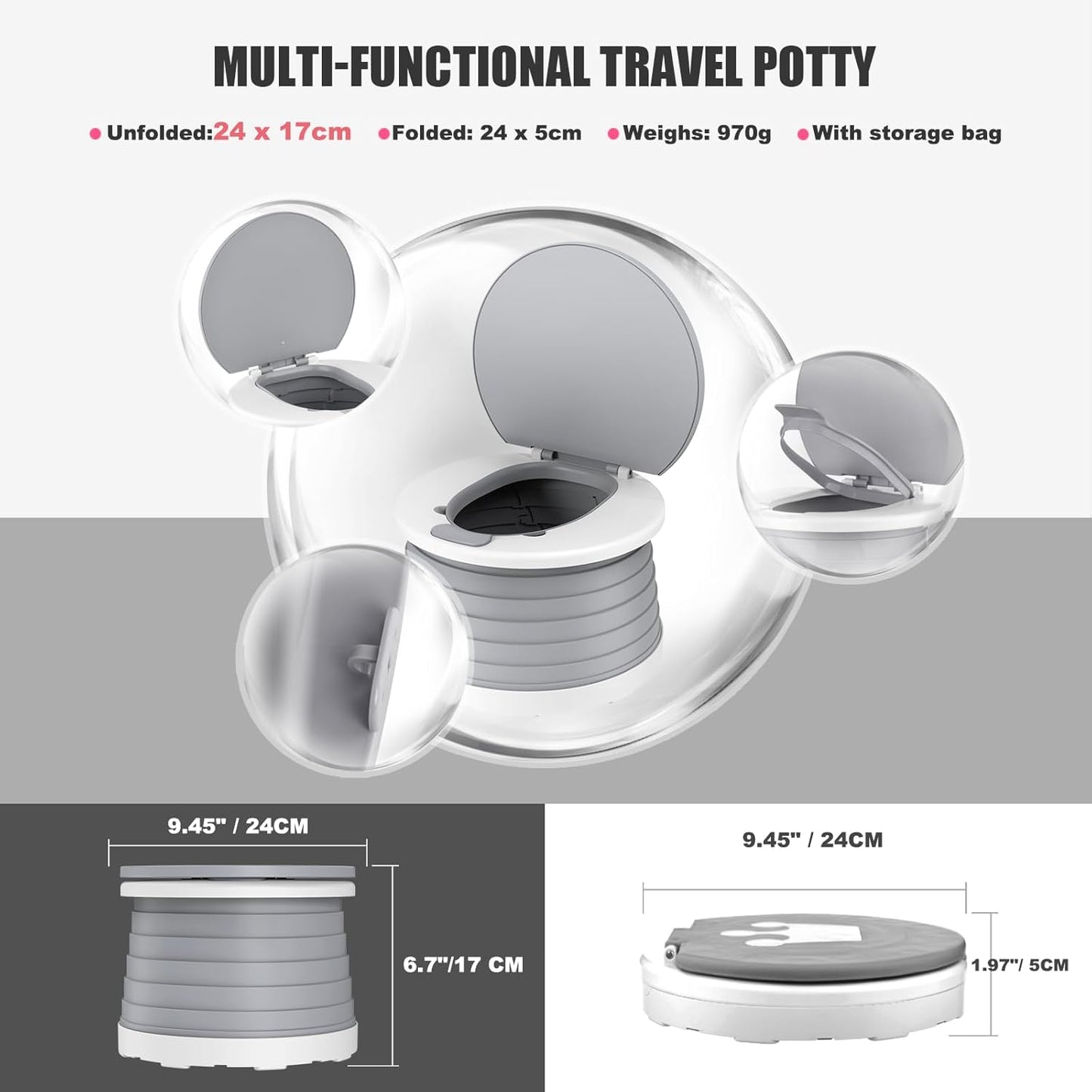 Portable Potty for Toddler Travel Foldable Potty Seat for Toddler Training Toilet for Kids Boys Girls Car On The Go Potty Travel Toilet Chair for Camping Park Indoor/Outdoor
