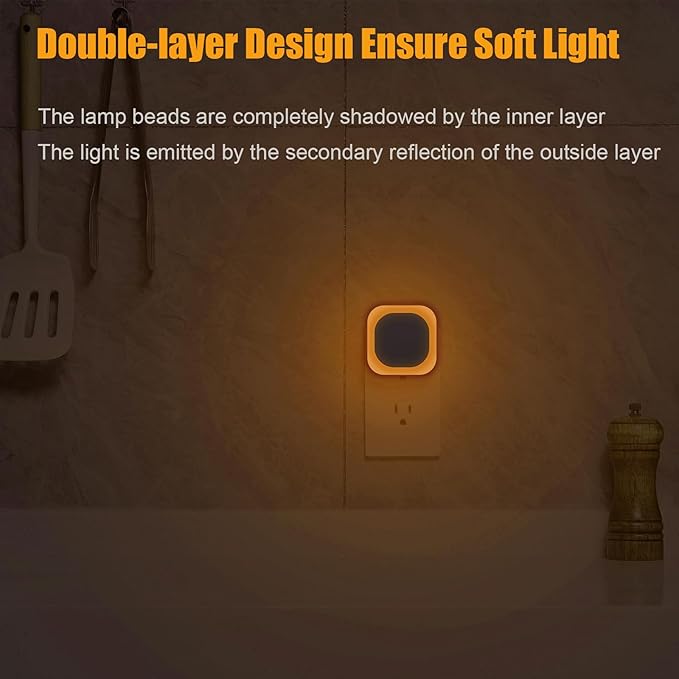 YUNLEX 2 Pack Plug in Amber Night Light, Auto Dusk to Dawn, Soft Glow, Dimmable, Diffused Light, LED Lights for Bedroom, Kids, Bathroom, Sleep, Baby Nursery, Toddler, Hallway, Kitchen, Home Decor