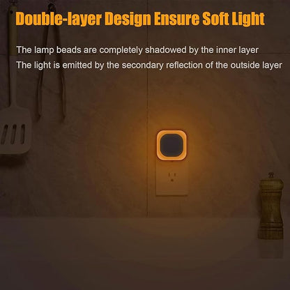 YUNLEX 2 Pack Plug in Amber Night Light, Auto Dusk to Dawn, Soft Glow, Dimmable, Diffused Light, LED Lights for Bedroom, Kids, Bathroom, Sleep, Baby Nursery, Toddler, Hallway, Kitchen, Home Decor