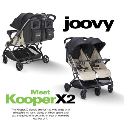 Joovy Kooper X2 Double Stroller, Lightweight Travel Stroller, Compact Fold with Tray, Black
