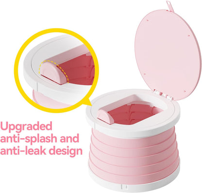 Portable Foldable Toddler Travel Potty - Medium Pink Potty Seat, Emergency Toilet for Car Camping Hiking, Lightweight Potty Chair for Indoor Outdoor Toddler Use
