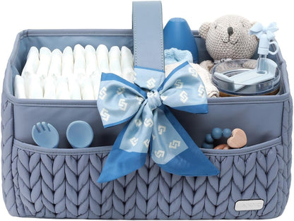 Luxurious Baby Diaper Caddy, Nursery Storage Basket for Newborn Essentials, Travel Baby Basket for Diapers Baby Wipes, Organizer Tote Bag Storage Bin, Baby Shower Gifts(Beige)