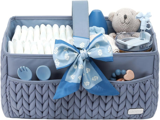Luxurious Baby Diaper Caddy, Nursery Storage Basket for Newborn Essentials, Travel Baby Basket for Diapers Baby Wipes, Organizer Tote Bag Storage Bin, Baby Shower Gifts(Beige)