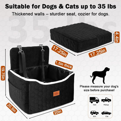 SZEE Dog Car Seat for Small/Medium Sized Dogs up to 35 lbs, Dog Booster Car Seat with Detachable Protective Leather Cover, Save Cleaning Effort, Reclinable Backrest (Black)