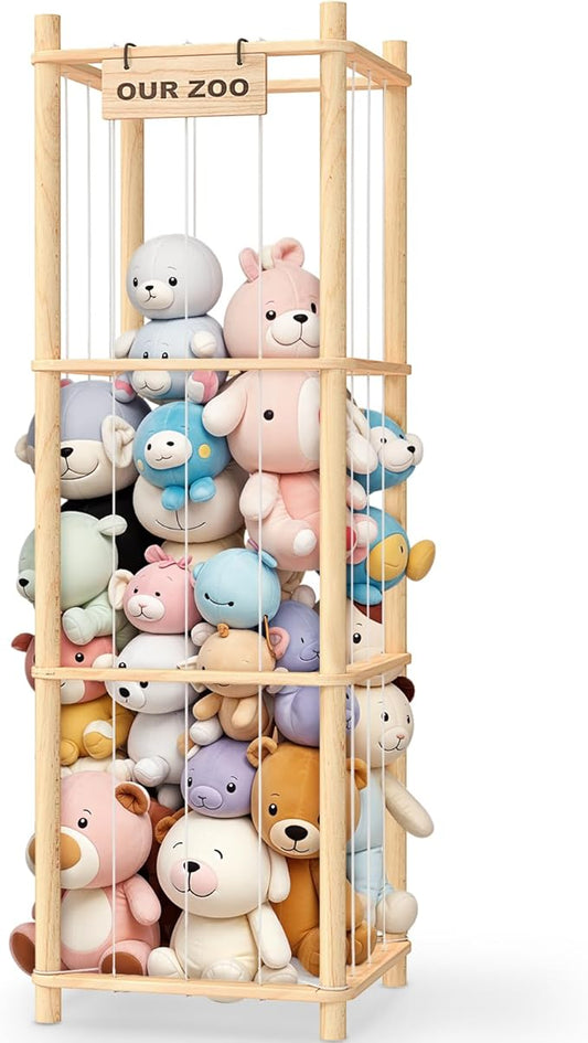 Woodure Stuffed Animal Storage & Organizer, Wooden Cute Zoo Toy Holder for Toddler Rooms, Playrooms & Bedrooms