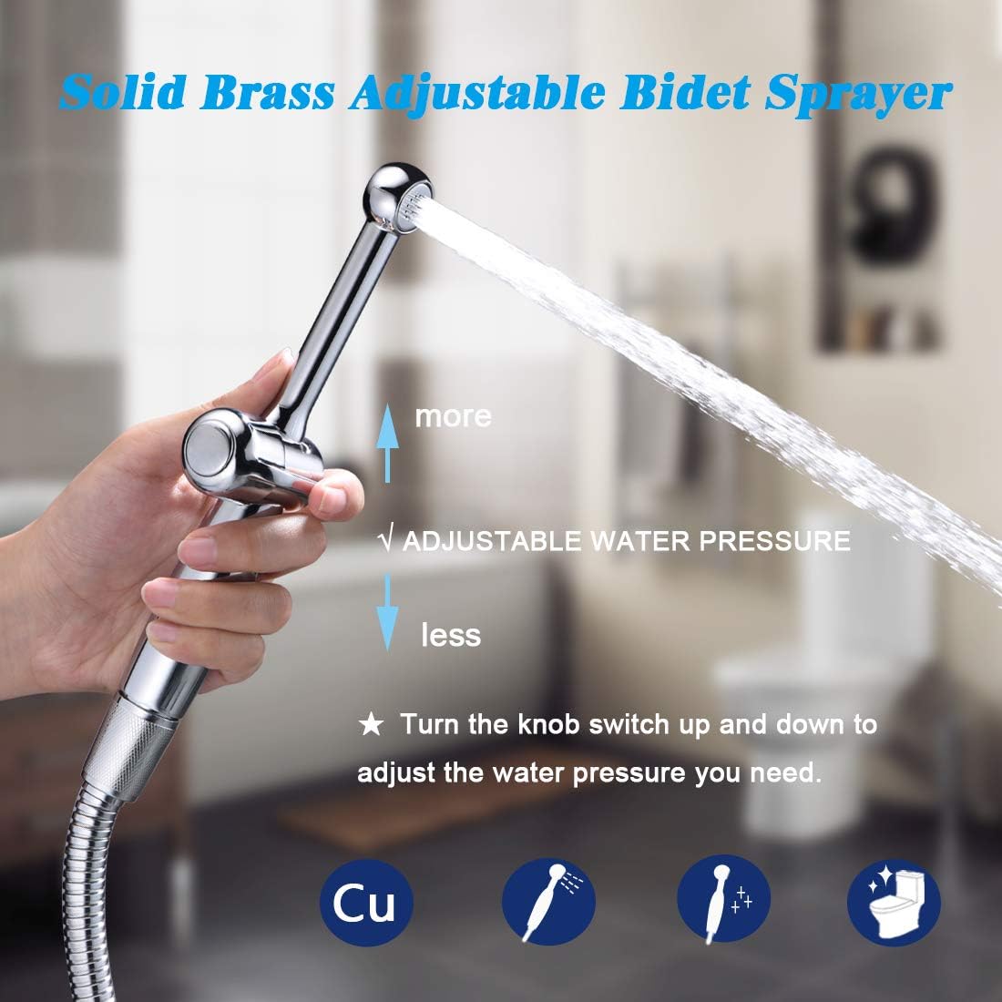 Handheld Bidet Toilet Sprayer, White Bidet Spray for Toilet, Cloth Diaper Sprayer with Backflow Preventer, Adjustable Water Jet Spray with 7.9" Long Wand