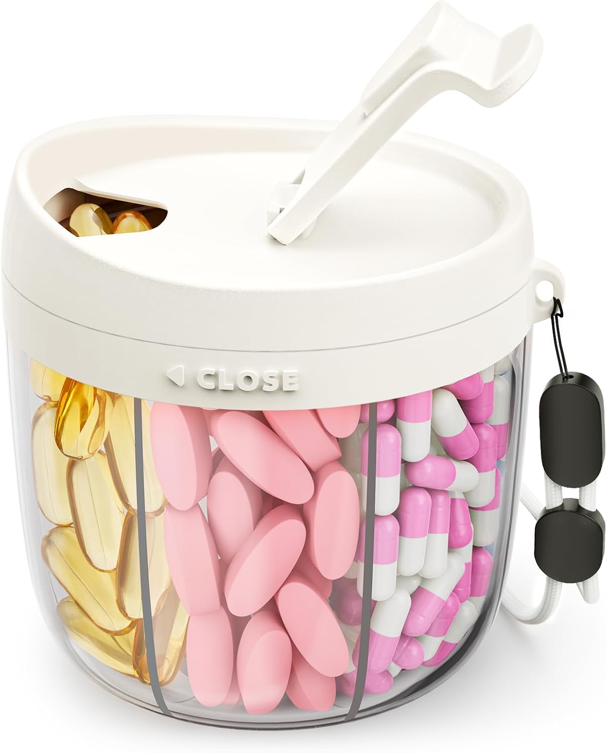 AMOOS Cute Pill Dispenser with 7 Compartments, Pill Bottle Organizer with Anti-Mix Design, Portable Pill Organizer for Travel with Wide Mouth for Easy Access, BPA-Free Patented Pill Container, Pink