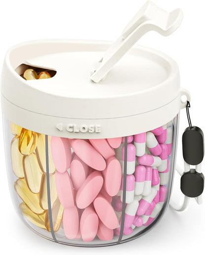 AMOOS Cute Pill Dispenser with 7 Compartments, Pill Bottle Organizer with Anti-Mix Design, Portable Pill Organizer for Travel with Wide Mouth for Easy Access, BPA-Free Patented Pill Container, Pink