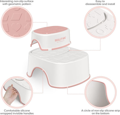 Maliton Baby Potty Training Seat with Step Stool, Potty Training Toilet for Boys Girls, Anti-Slip Toddler Stool for Bathroom, Kitchen, Toddler Toilet Seat Set(One Potty Seat+Two Step Stool for Kids)