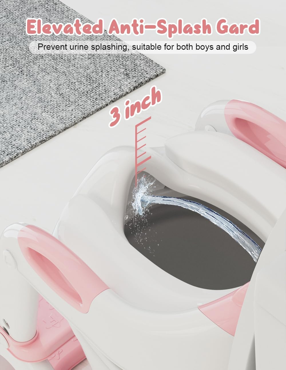 Potty Training Seat with Step Stool, Toddler Potty Training Toilet Seat with Non-Slip Step Splash Guard Safety Handles and Waterproof Cushion, 2 In 1 Toddler Potty Seat