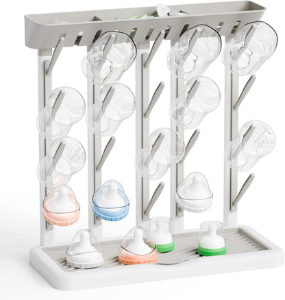 Yieach Larger Baby Bottles Drying Rack for 20 Bottles,Space Saving Feeding Drying Rack for Baby Bottles for Countertop,Vertical Baby Bottle Holder & Storage Station for Pacifiers,Breast Pump,Grey