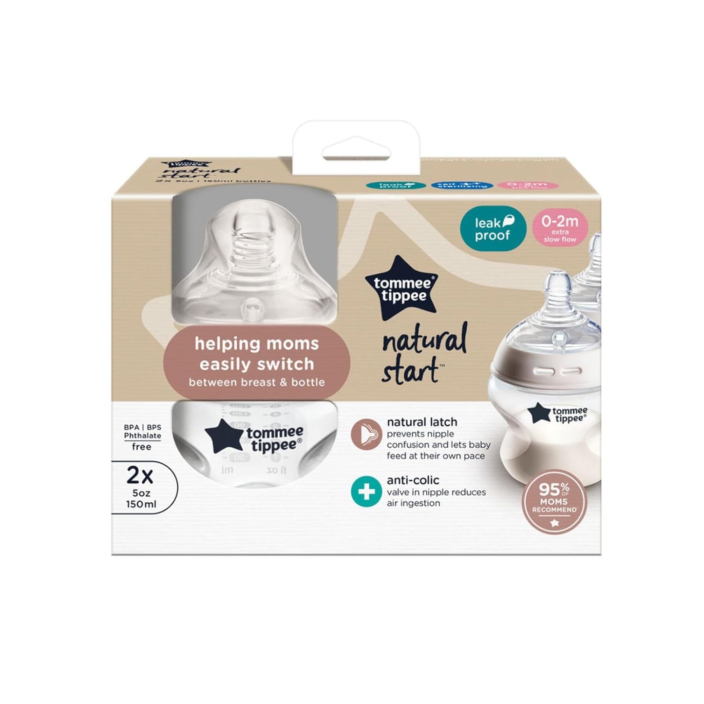 Tommee Tippee Natural Start Anti-Colic 5 oz BPA Free Baby Bottles, 0+ Months, Slow Flow Breast-Like Nipple, Self Sterilizing, Designed for Seamless Transition Between Bottle and Breast, Pack of 4