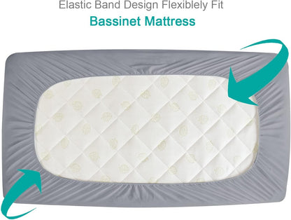 Bassinet Mattress Pad Cover Waterproof, Quilted Mattress Protector Sheets Fits All Mainstream Bassinet - Rectangle, Oval, Hourglass, 2 Pack, 17'' x 33'', Ultra Soft Breathable, White and Grey