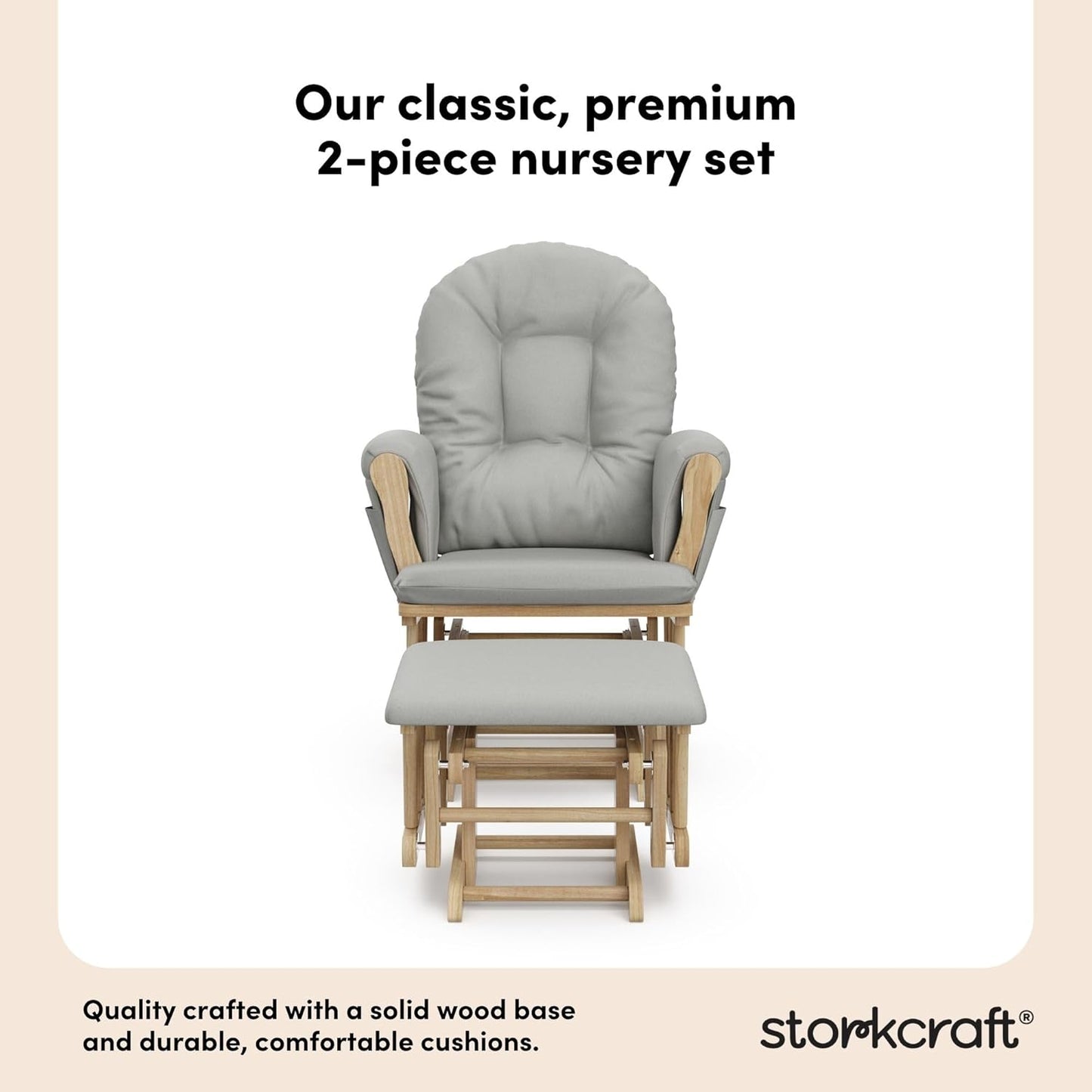 Storkcraft Premium Hoop Glider & Ottoman (White/Gray) — GREENGUARD Gold Certified Nursery Glider, Solid Wood Craftsmanship, Smooth-Gliding, Award-Winning - Colors B