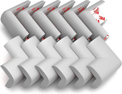 12-Pack Baby Proofing Corner Protectors, Furniture Corner and Edge Safety Bumpers, Soft Rubber Foam Cushion Covers, 3M Taped Corner Guards, Baby Child Proofing Pads for Tables & Furniture, Gray