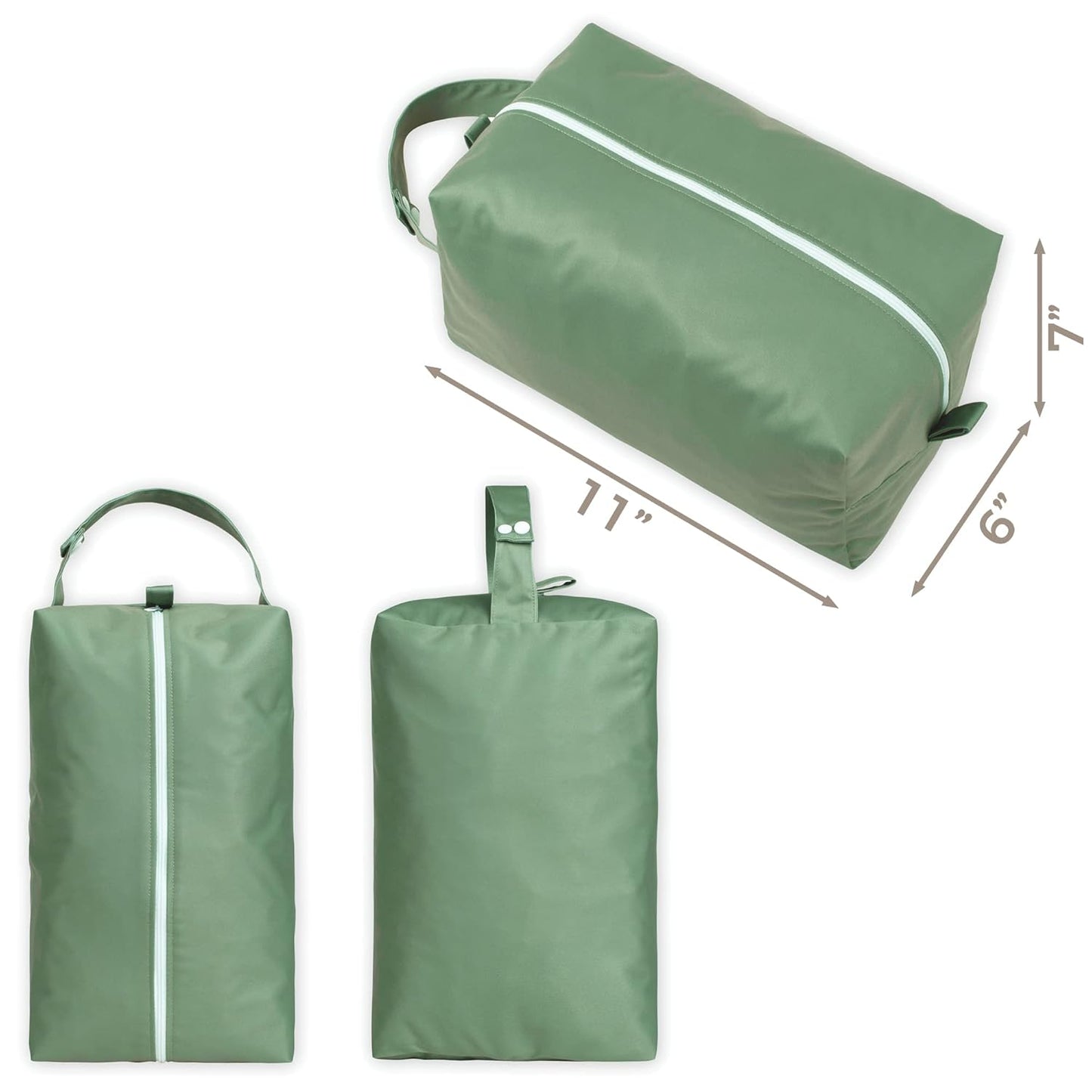 Nora's Nursery Reusable Wet Dry Bag for Cloth Diapers, Washable Pod with Large Zipper Opening, 2-Pack Waterproof Diaper Pods with Detachable Snap, Wet Bags for Cloth Diapers