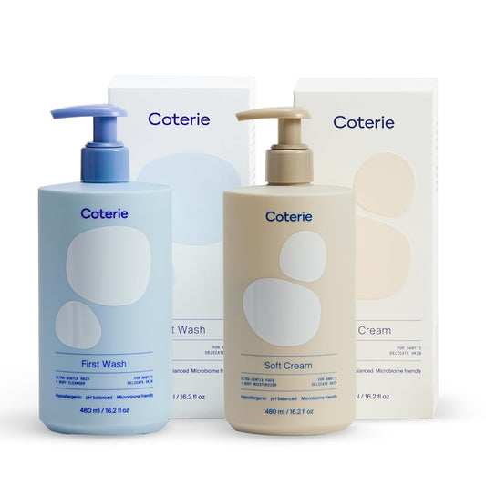 Coterie Baby Dry Skin Skincare Essentials Set | 16.2 oz Face + Body Lotion, 4.7 oz Diaper + Dry Skin Balm | Fragrance Free, Safe for Sensitive Skin, Hypoallergenic, Microbiome Friendly, Eczema Safe