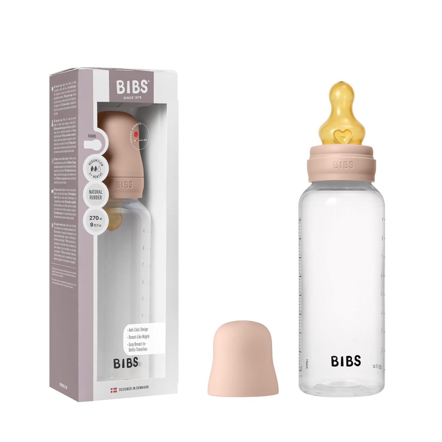 BIBS Baby Bottle 5 oz / 150 ml Silicone Nipple 2 Pack - Anti-Colic, BPA-Free, Round Nipple, Slow Flow, Lightweight & Easy to Clean, Suitable for Newborns 0+ Years - Ivory