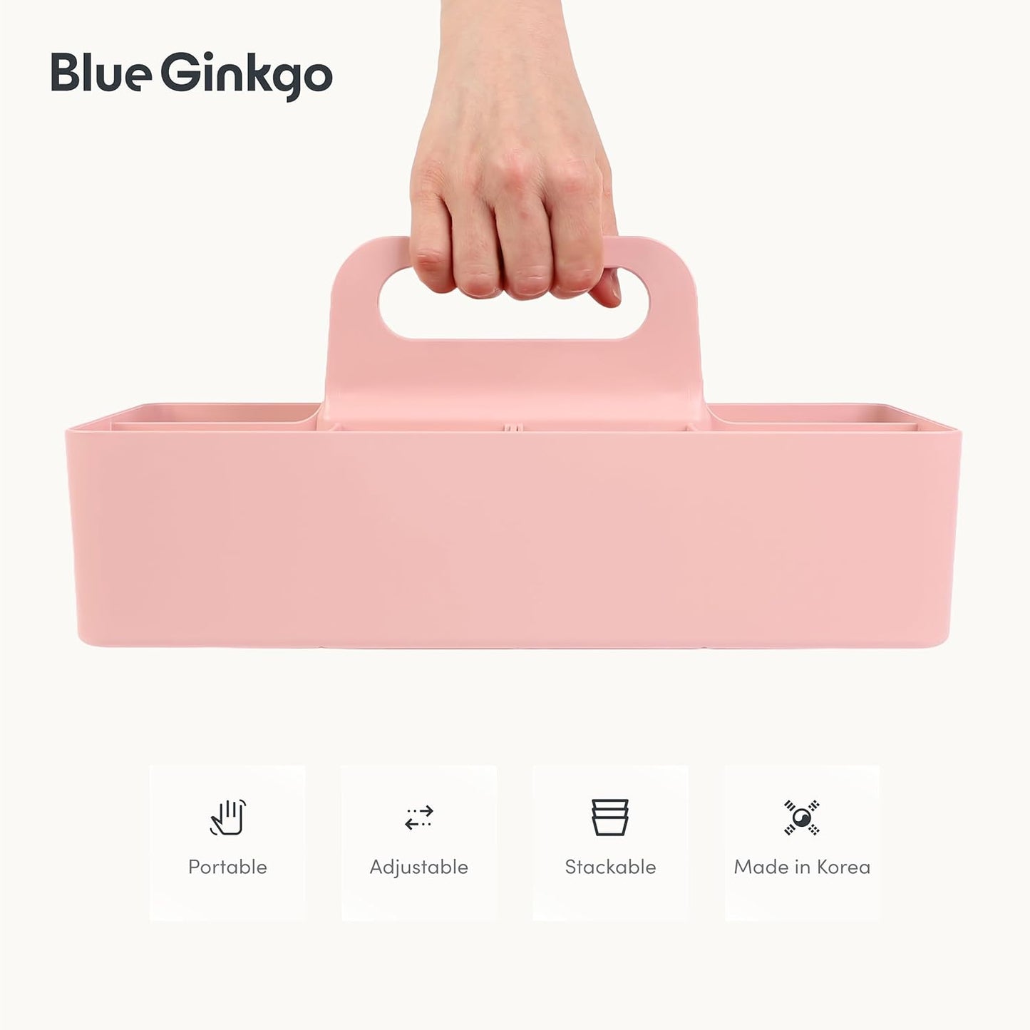 BLUE GINKGO Stackable Organizer Caddy – Korean-Made Portable Tote for Bathroom, Office, Crafts, or School Supplies (Rectangle, Green)