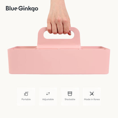 BLUE GINKGO Stackable Organizer Caddy – Korean-Made Portable Tote for Bathroom, Office, Crafts, or School Supplies (Rectangle, Green)