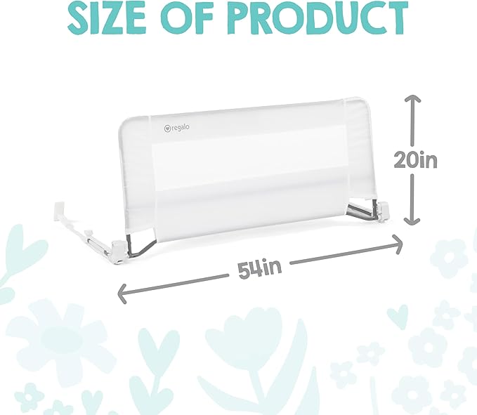 Regalo Safety 54” Extra Long Bed Rail Guard for Toddlers, Swing Down Toddler Bed Rail with Reinforced Anchor Safety System, 20” Tall Bed Safety Rail, Fits Twin, Full & Queen Beds
