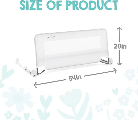 Regalo Safety 54” Extra Long Bed Rail Guard for Toddlers, Swing Down Toddler Bed Rail with Reinforced Anchor Safety System, 20” Tall Bed Safety Rail, Fits Twin, Full & Queen Beds
