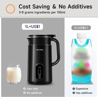 Arcmira 𝟲 𝗶𝗻 𝟭 Nut Milk Maker, 20 oz(600ml) Homemade Almond, Oat, Soy, Coconut, Plant Based and Non Dairy Beverages, Milk Blender Machine with Delay Start, Keep Warm, Boil Water, Self Cleaning