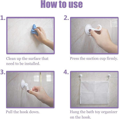 TTSAM Bath Toy Organizer Mesh Storage Organizer Baby Shower Toys Bathtub Net Bag Kids Quick Dry Bathtub Mesh Net Bathtub Toy Holder 2 X Bathroom Storage Bag & 6 X Strong Suction Hooks (White)