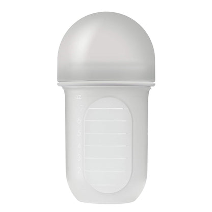 Boon Nursh Reusable Silicone Baby Bottle with Collapsible Silicone Pouch Design - Everyday Baby Essentials - Stage 2 Medium Flow Baby Bottles - Gray - 8 Oz