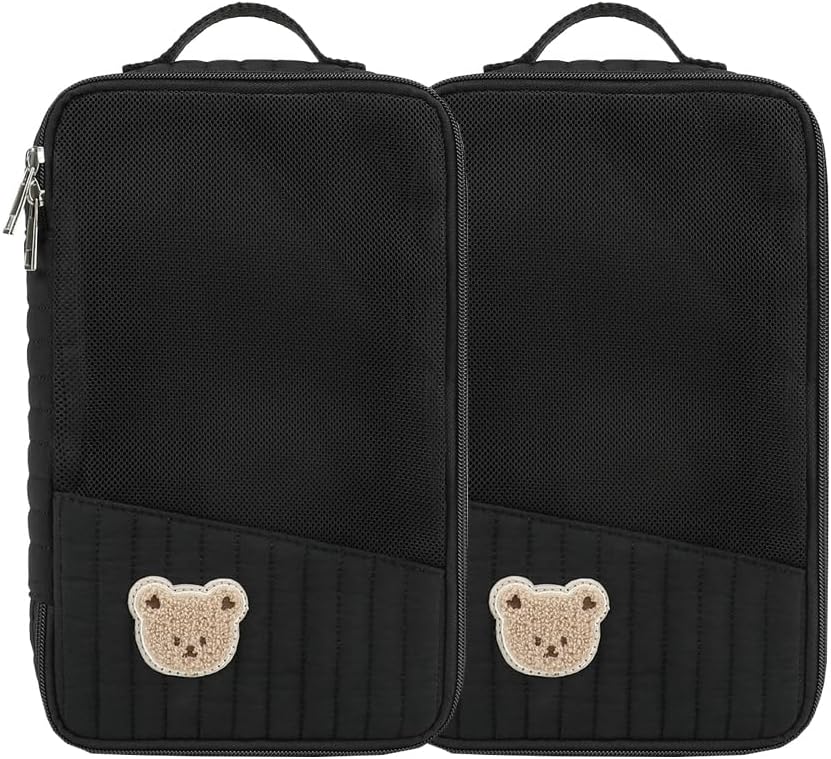 MOMIGO Baby Diaper Bag Organizer Pouches - 2 Pack Waterproof Pod Hanging Diaper Bag Cute Rabbit Bear Mesh Bag Reusable, Washable or Baby Cloth Diapers (Green)