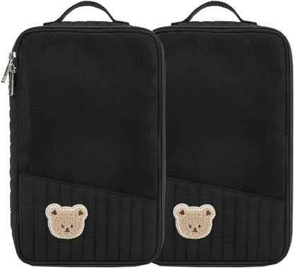 MOMIGO Baby Diaper Bag Organizer Pouches - 2 Pack Waterproof Pod Hanging Diaper Bag Cute Rabbit Bear Mesh Bag Reusable, Washable or Baby Cloth Diapers (Green)