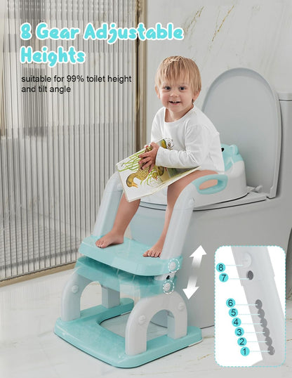 Potty Training Seat with Step Stool, Toddler Potty Training Toilet Seat with Non-Slip Step Splash Guard Safety Handles and Waterproof Cushion, 2 In 1 Toddler Potty Seat
