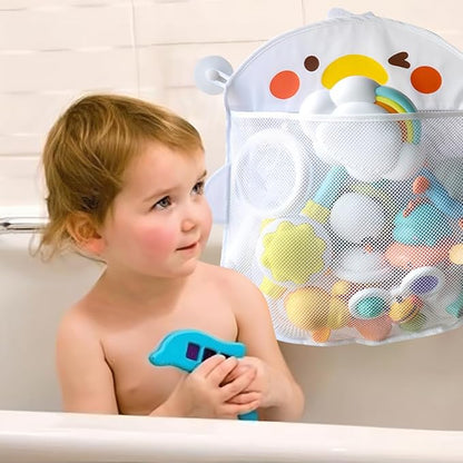 EMVANV Mesh Bath Toy Organizer，Wth 2 Suction Cups Hanging Mesh Bathtub Toy Holder for Kids and Baby Compatible with Bath Toy Storage(White)