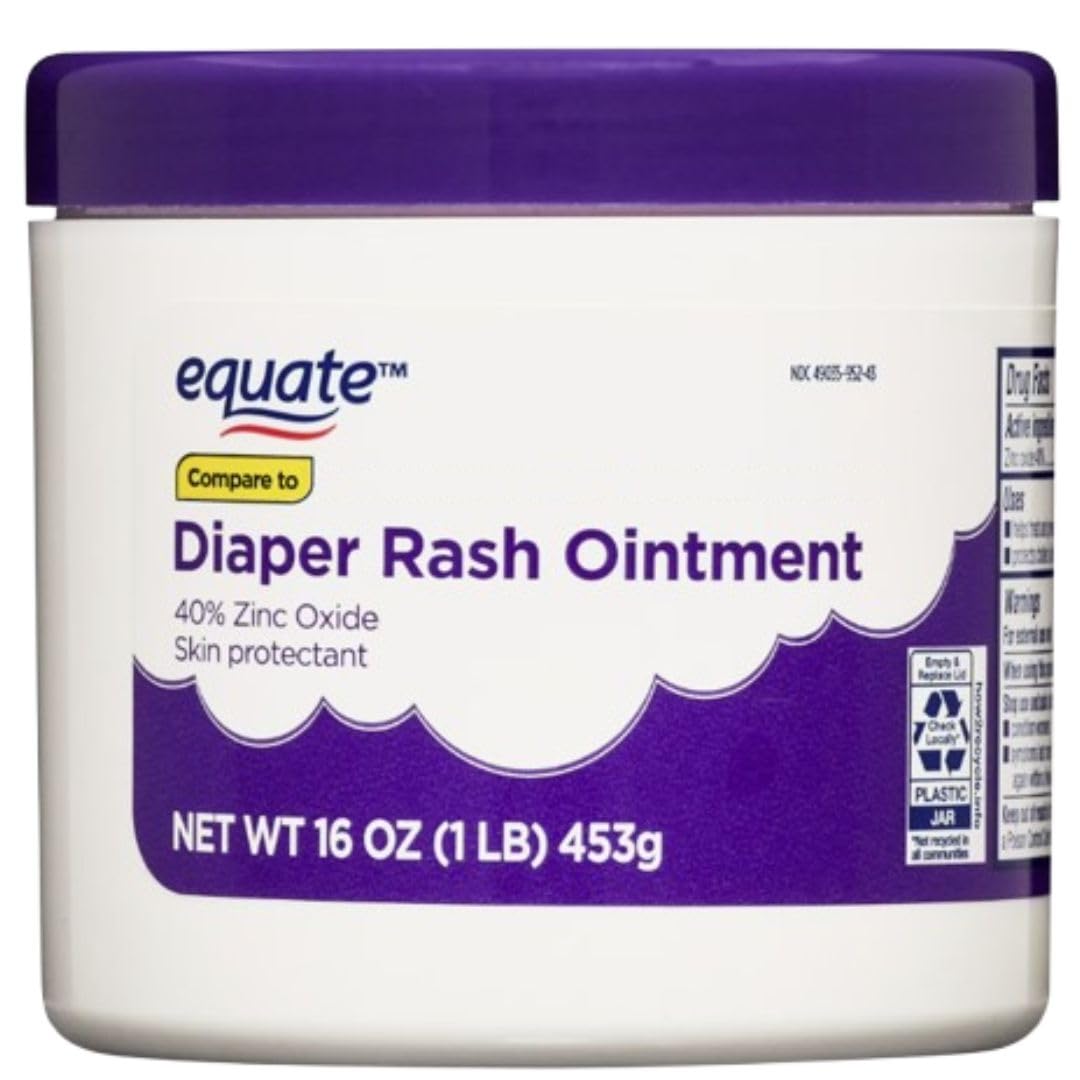 Equate Diaper Rash Ointment, 40% Zinc Oxide Skin Protectant, Paraben Free, Hypoallergenic, 16 oz, 3 Pack