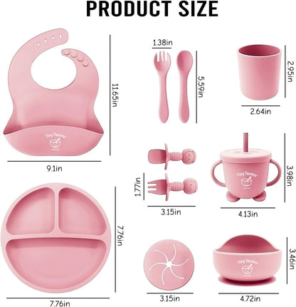10-Piece Silicone Baby Feeding Set – BPA-Free, Spill-Proof Suction Plate, Bowl, Bib, Snack Cup & Utensils | Dishwasher Safe, Baby Gift Ready (Blue)