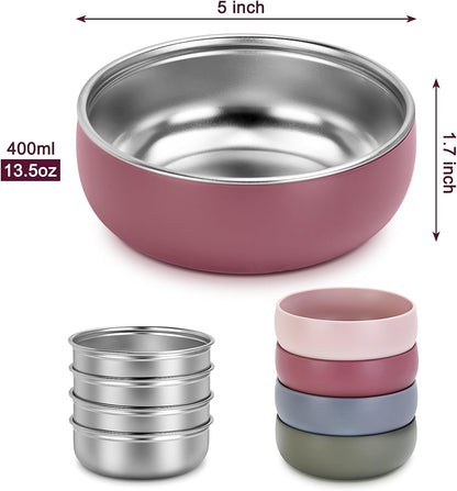 ShineMe Stainless Steel Bowls, 6 pack Snack Containers with Removable Colorful Silicone Sleeves, Unbreakable Kids Bowls for Icecream, Soup, Cereal, Yogurt...