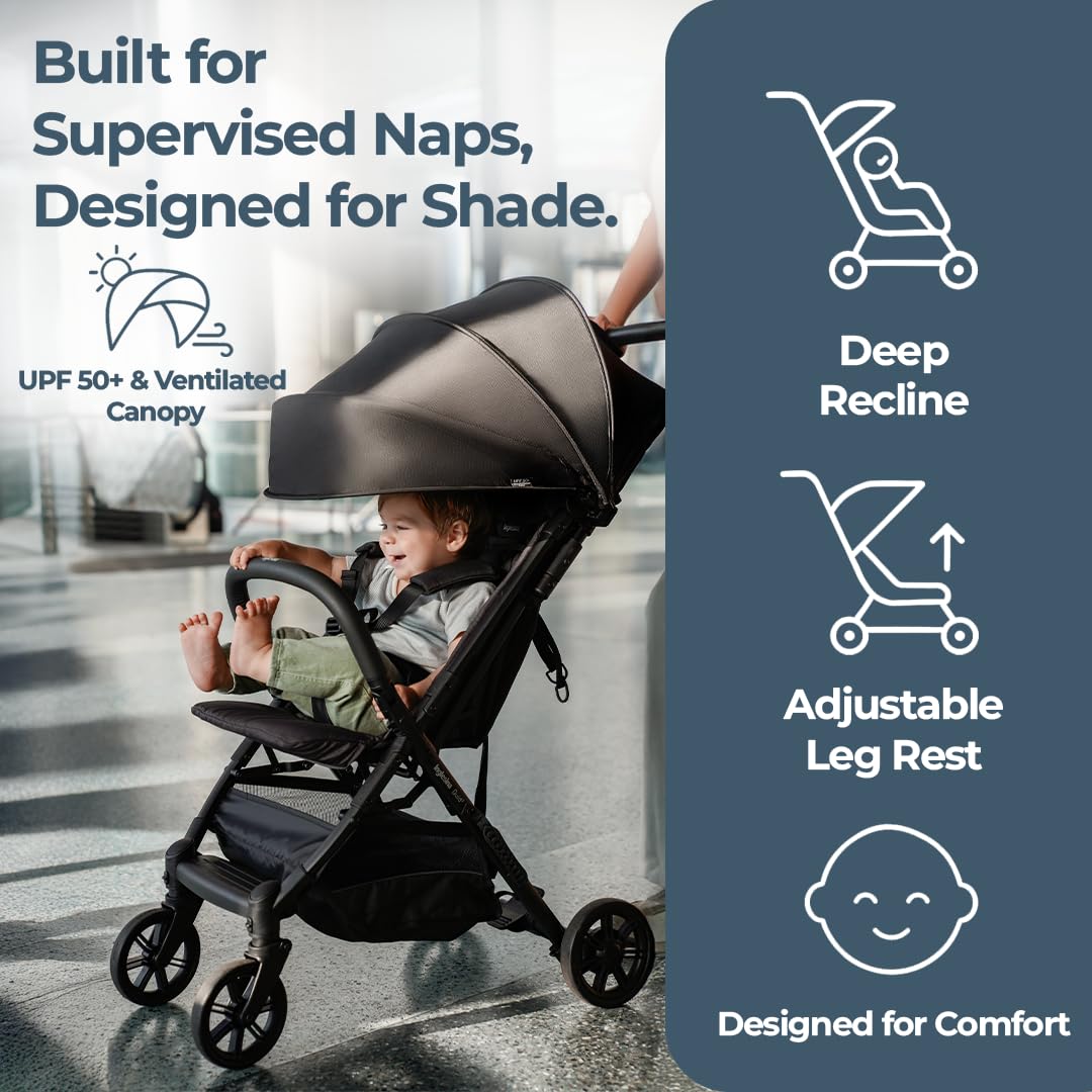 Inglesina Quid 2 Stroller - Midnight Blue - Ultra Compact Lightweight Travel Stroller, Babies and Toddlers, Airplane Overhead, Foldable, Reclining Seat, Collapsible Canopy, 3 Months - 50 lbs, BPA Free