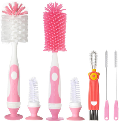Ariseno 5-in-1 Baby Bottle Brush Set, Including Nylon and Silicone Bottle Brush, Bottle Cap, Straw and Nipple Cleaner, BPA-Free (Blue)