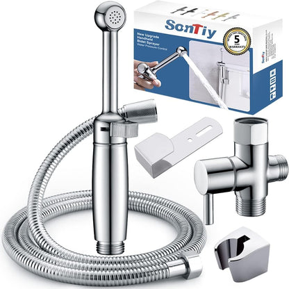SonTiy Handheld Bidet Sprayer for Toilet, Cloth Diaper Sprayer Set Hand Held Bidet Jet Spray for Toilet with Backflow Preventer, Adjustable Water Pressure Control, Brass, Black Stainless